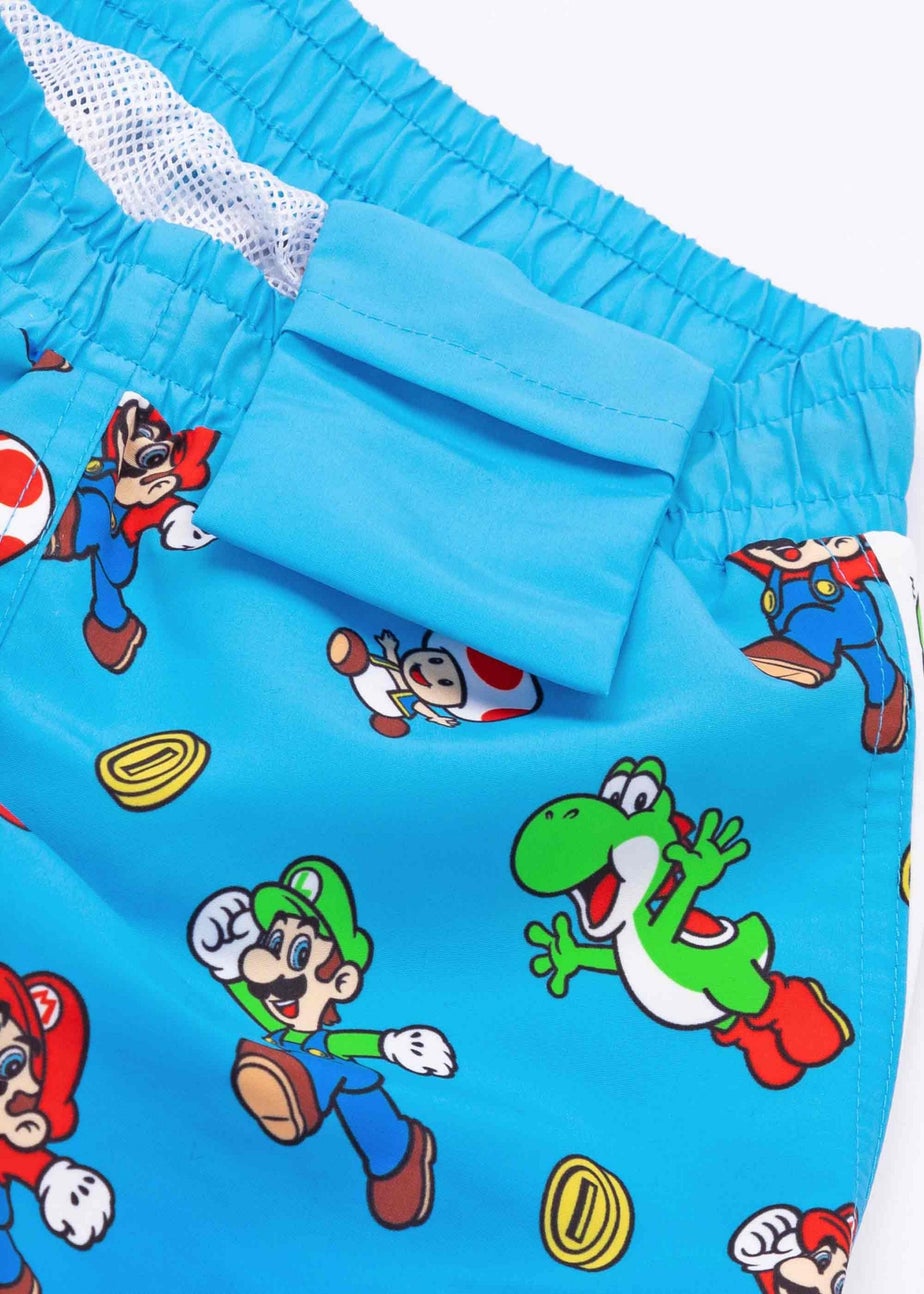 Nintendo Super Mario Character Kids Blue Swim Shorts (3-14 Years)