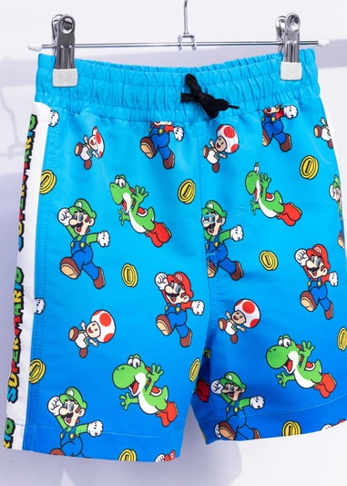Nintendo Super Mario Character Kids Blue Swim Shorts (3-14 Years)