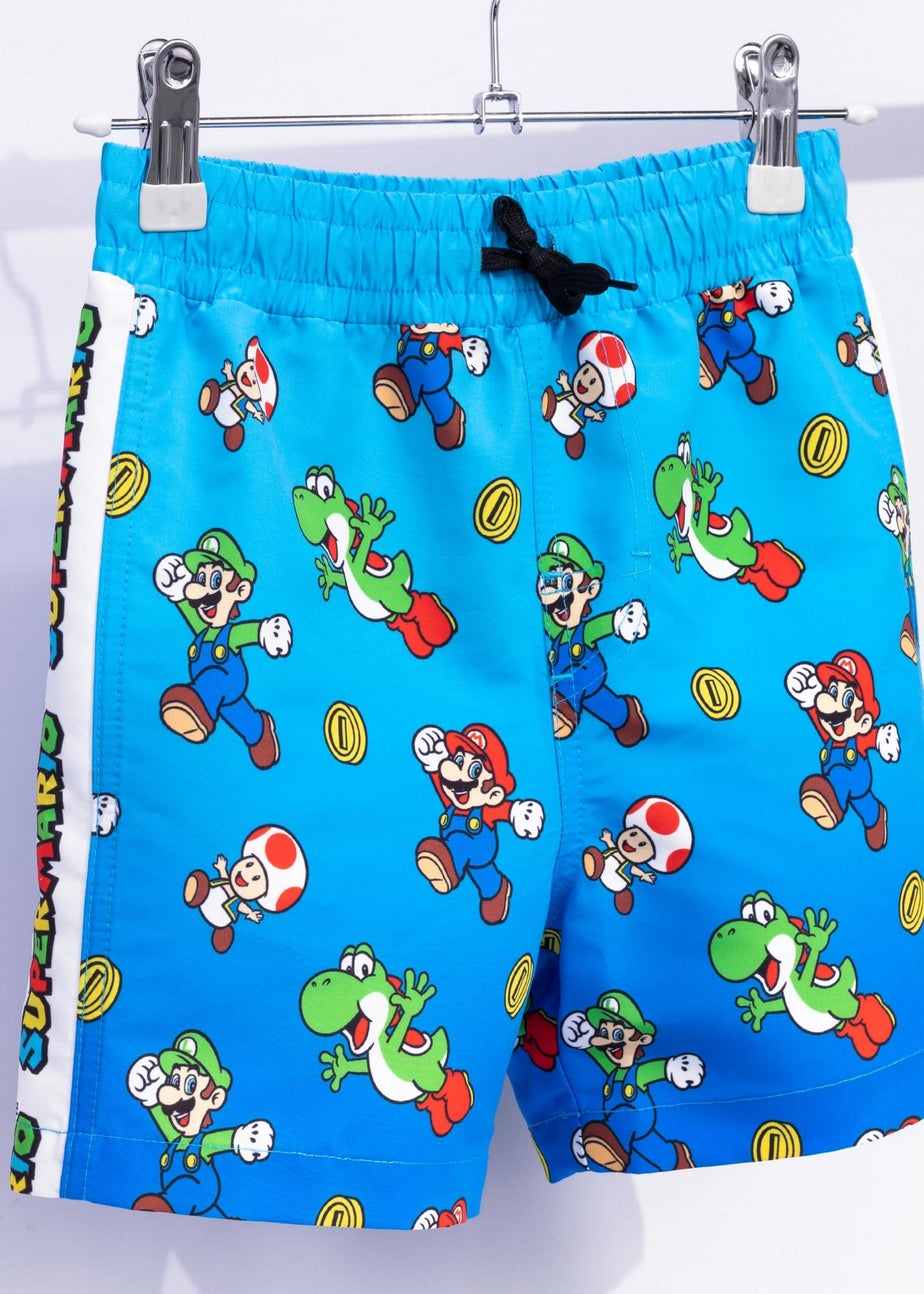 Nintendo Super Mario Character Kids Blue Swim Shorts (3-14 Years)