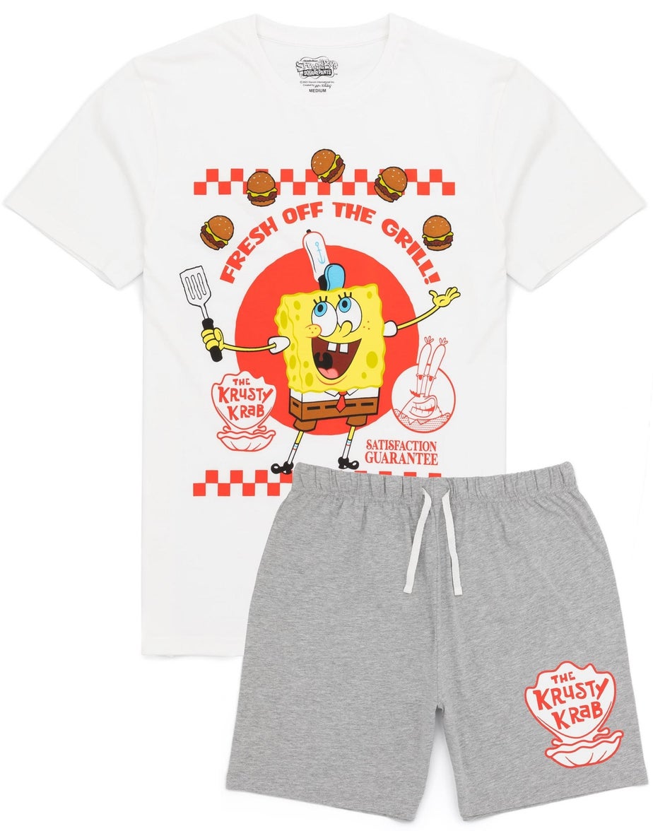 SpongeBob SquarePants White & Grey Fresh Off The Grill Shortie Pyjamas