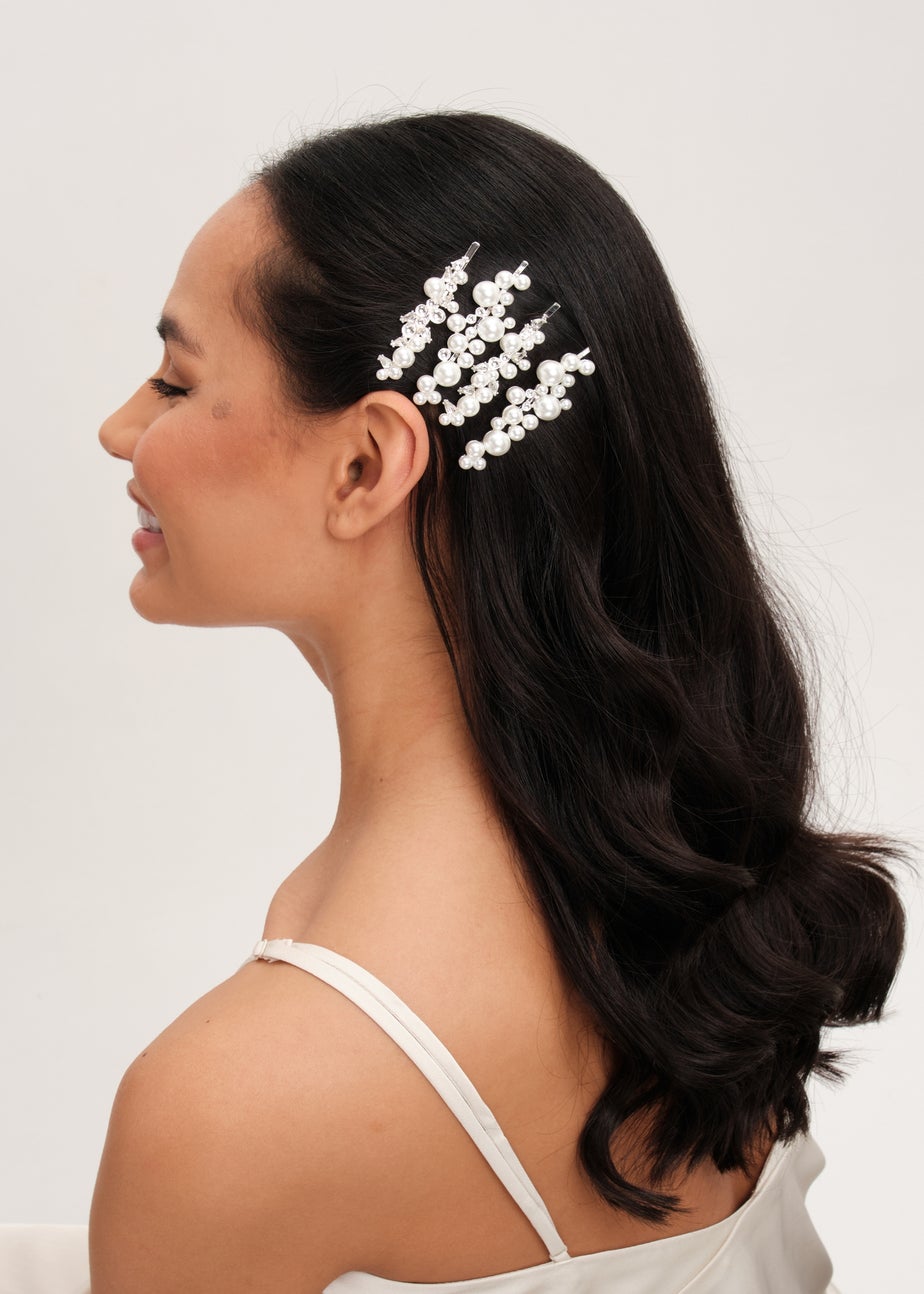 Jon Richard Silver Plated Pearl Bow & Floral Hair Slides Pack Of 4