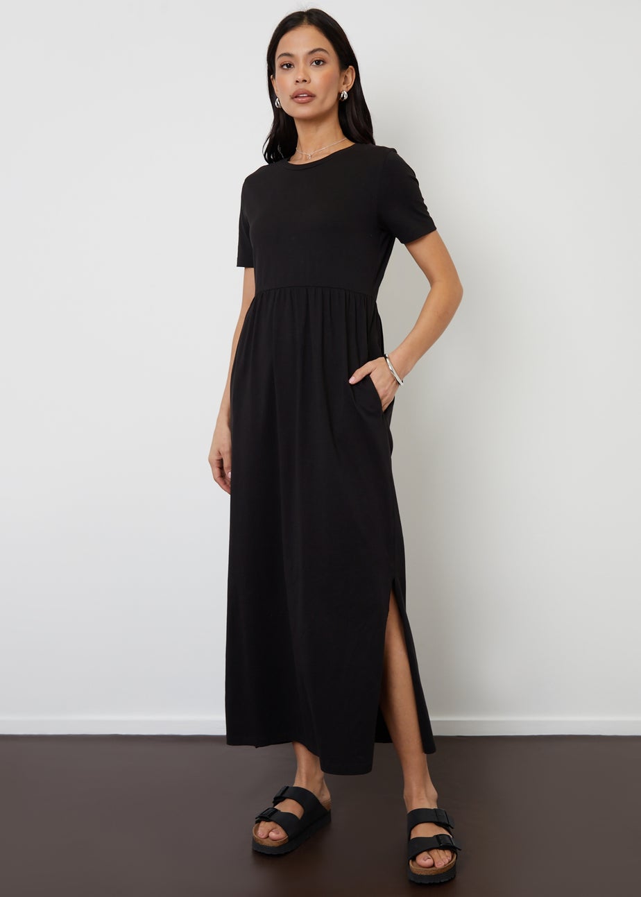Threadbare Black Cotton Jersey Maxi Dress With Pockets