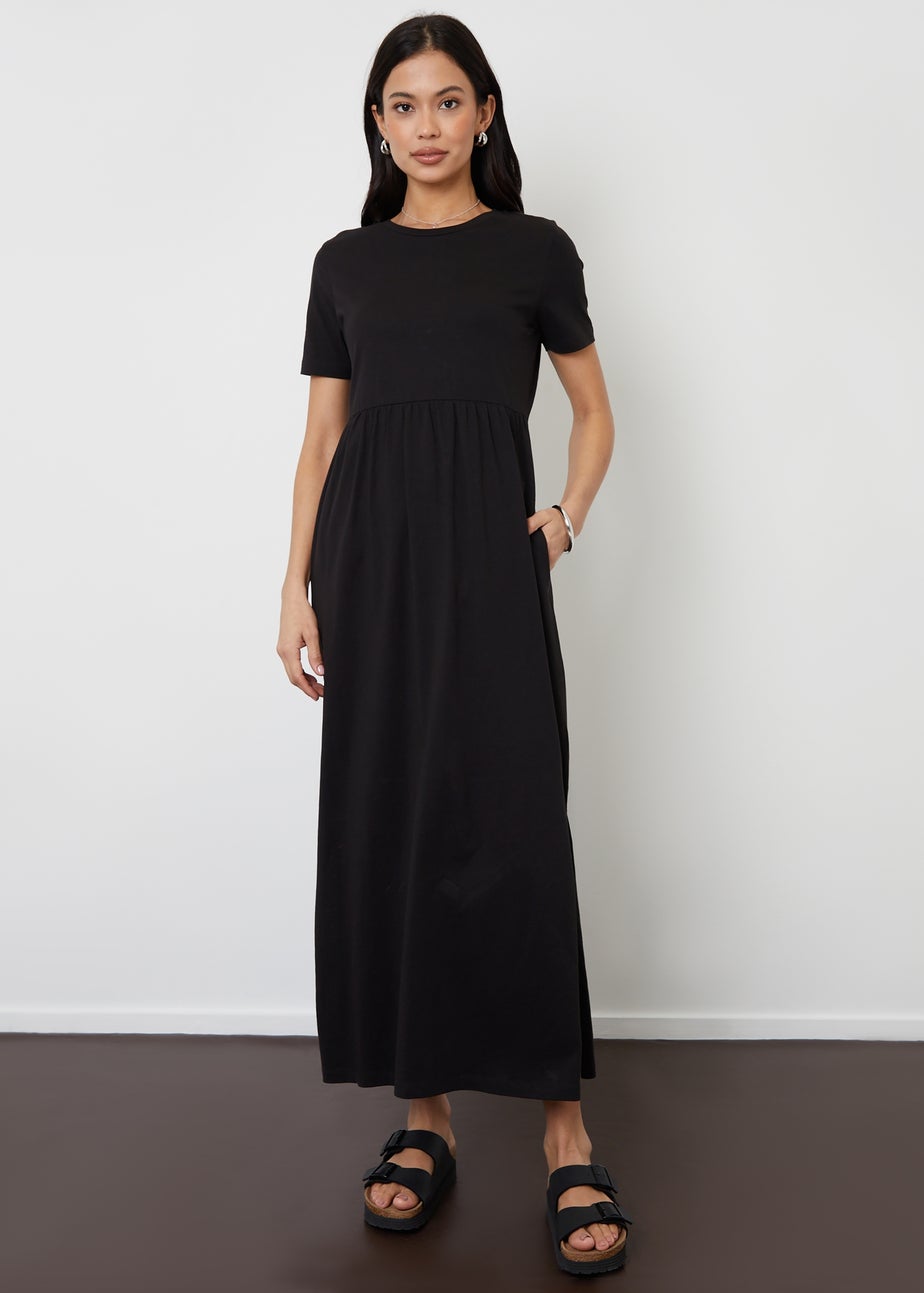 Threadbare Black Cotton Jersey Maxi Dress With Pockets