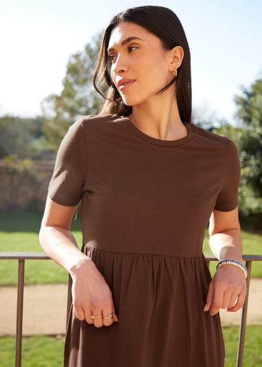 Threadbare Chocolate Cotton Jersey Maxi Dress With Pockets