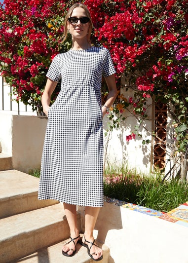 Threadbare Black Cotton Jersey Smock Style Midi Dress With Pockets