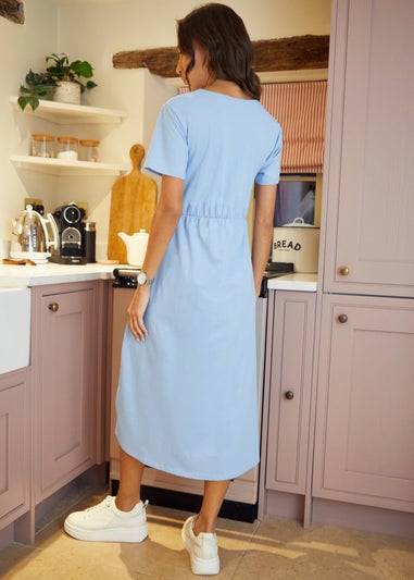 Threadbare Blue Cotton Jersey Smock Style Midi Dress With Pockets