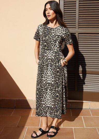 Threadbare Brown Cotton Jersey Smock Style Midi Dress With Pockets