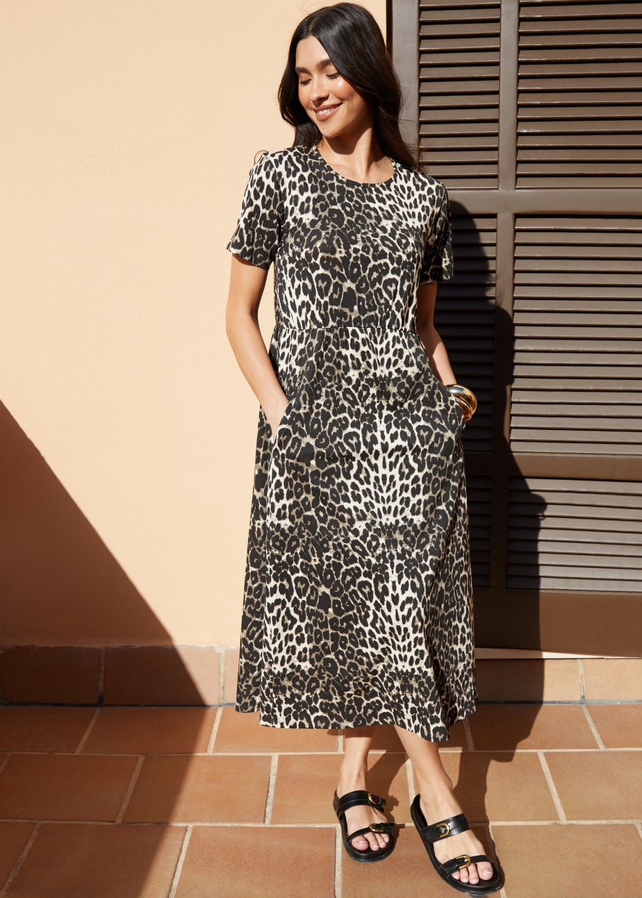 Threadbare Brown Cotton Jersey Smock Style Midi Dress With Pockets