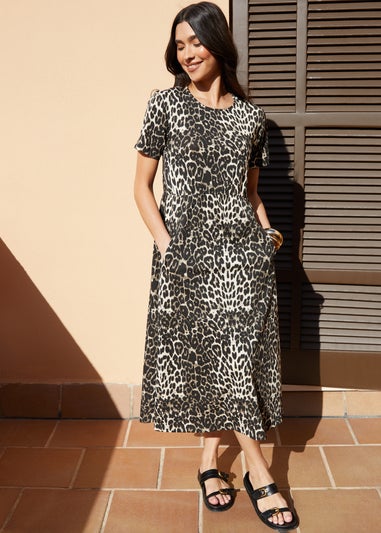 Threadbare Brown Cotton Jersey Smock Style Midi Dress With Pockets