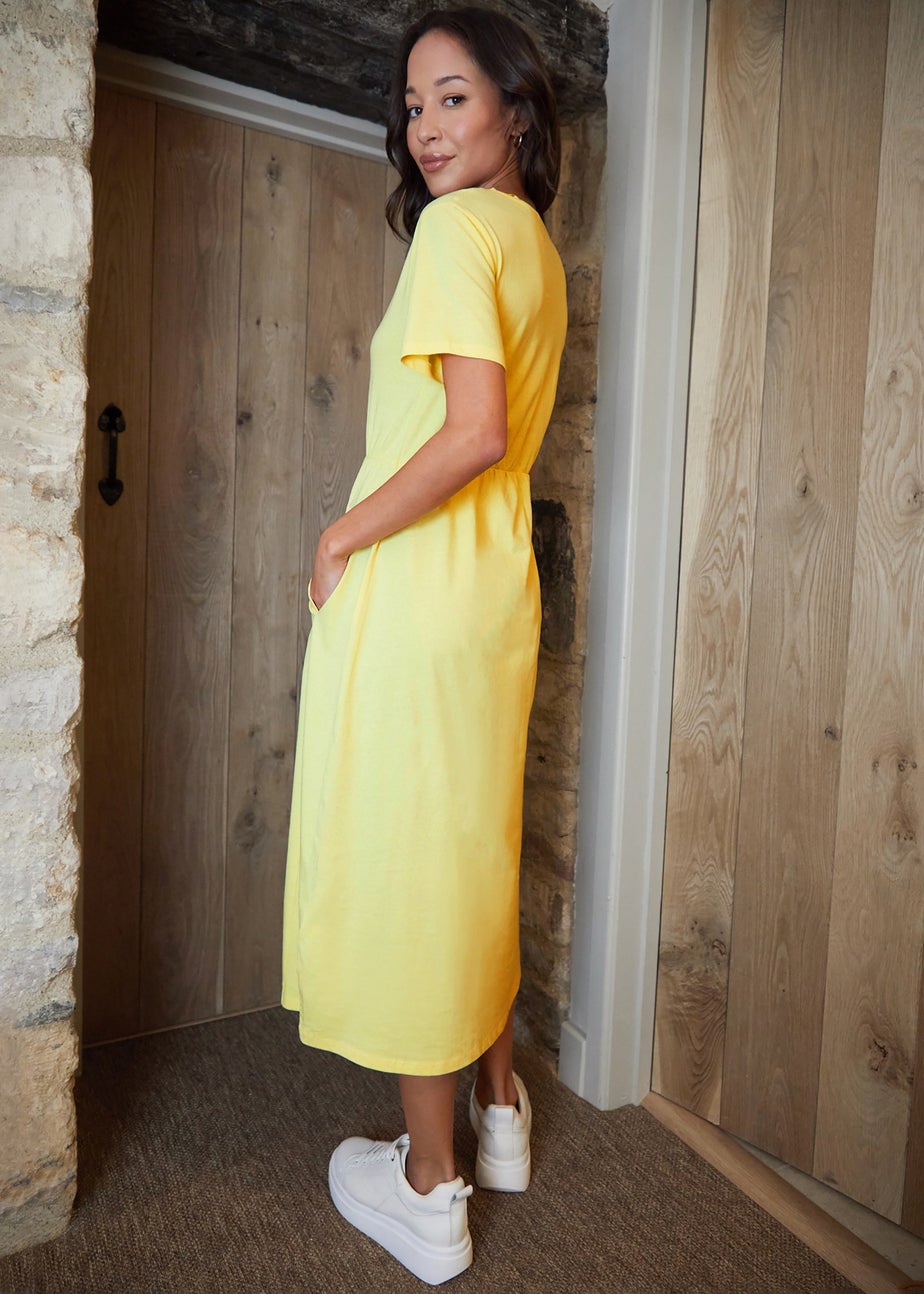Threadbare Yellow Cotton Jersey Smock Style Midi Dress With Pockets