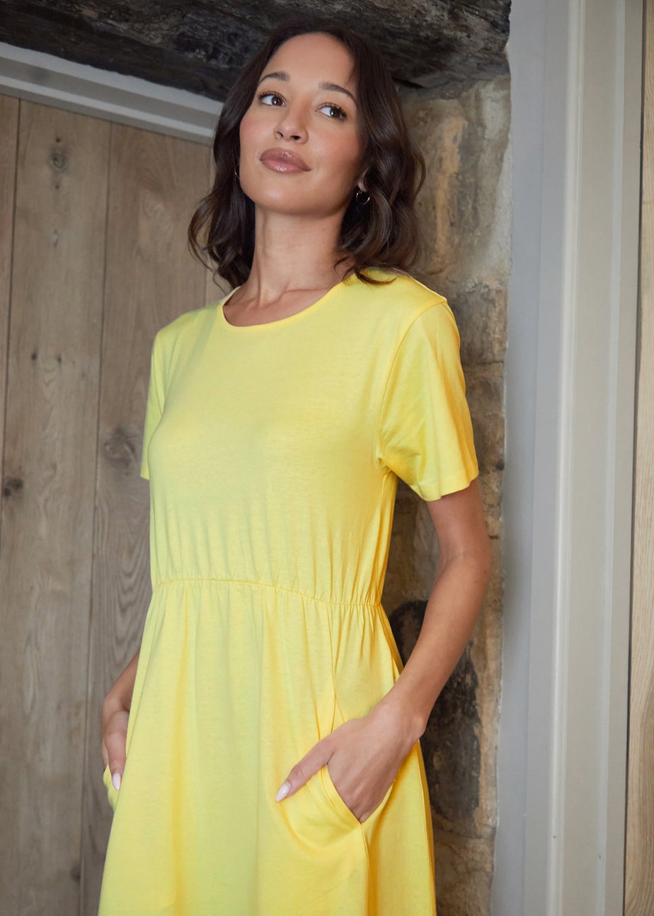 Threadbare Yellow Cotton Jersey Smock Style Midi Dress With Pockets