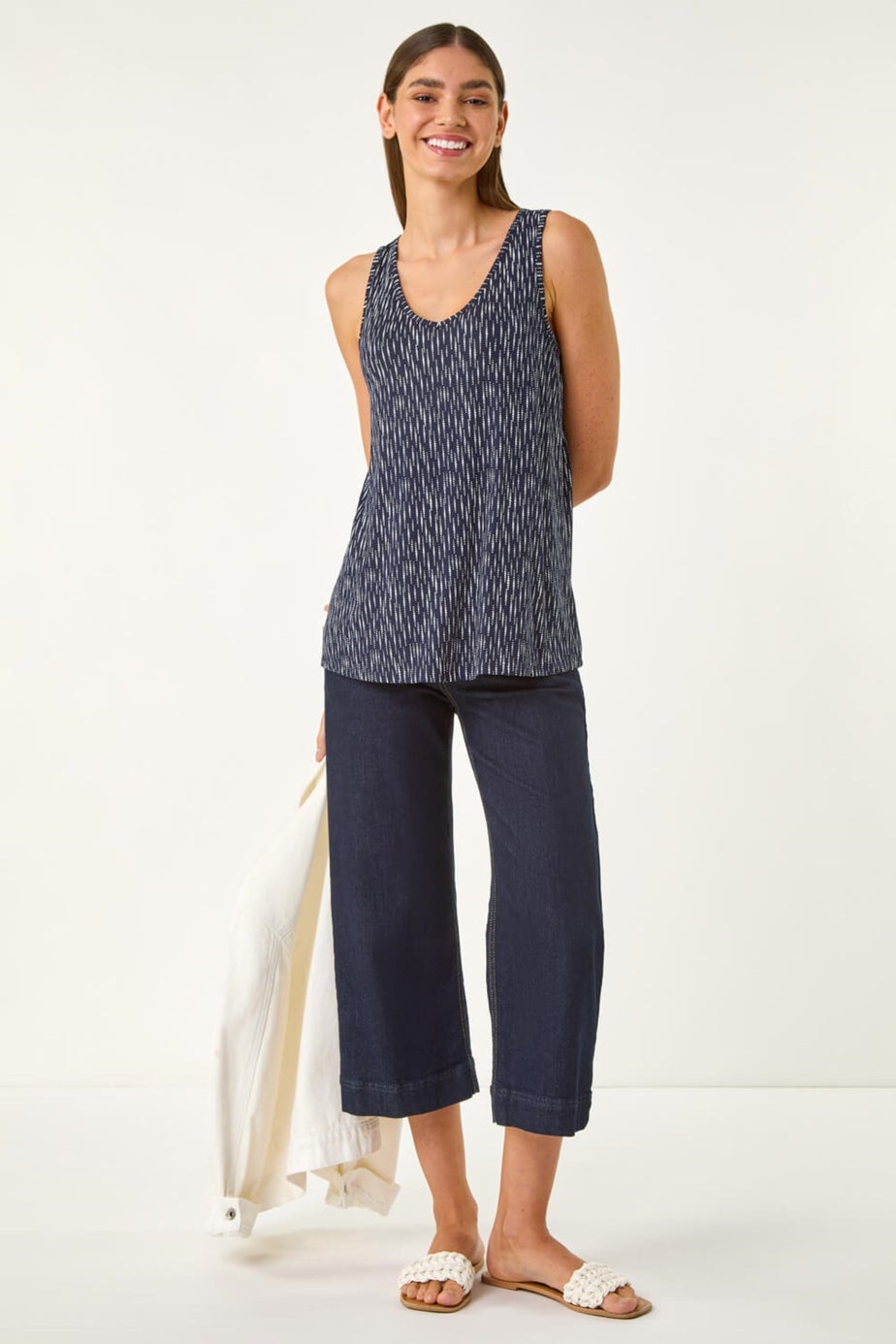 Roman Navy Abstract Print Cami Stretch Top
