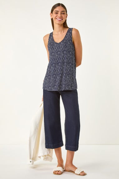 Roman Navy Abstract Print Cami Stretch Top