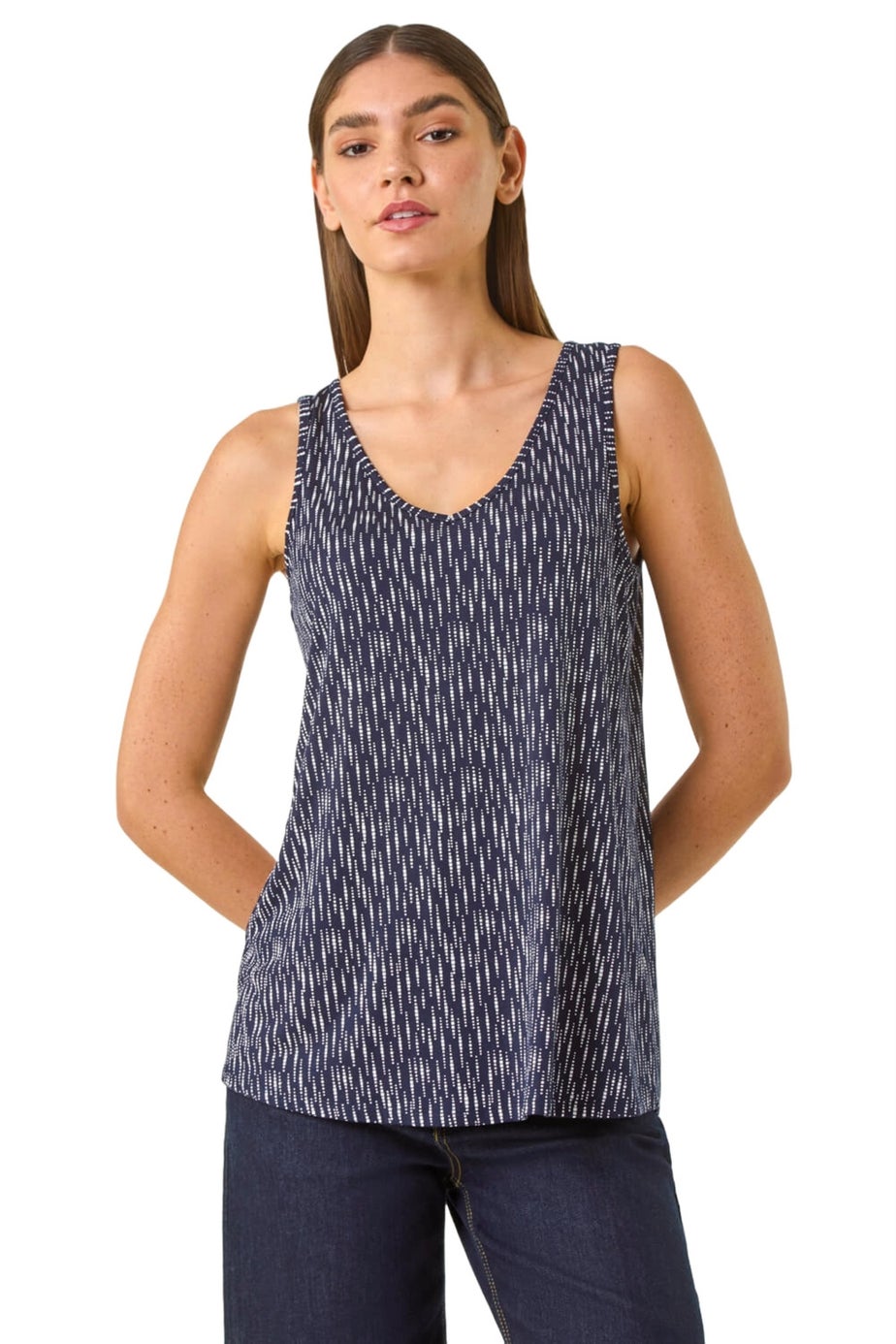 Roman Navy Abstract Print Cami Stretch Top