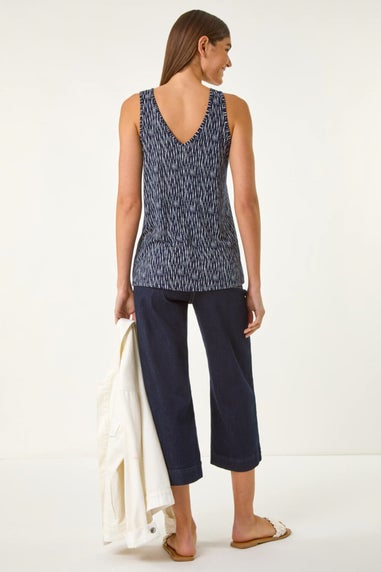 Roman Navy Abstract Print Cami Stretch Top