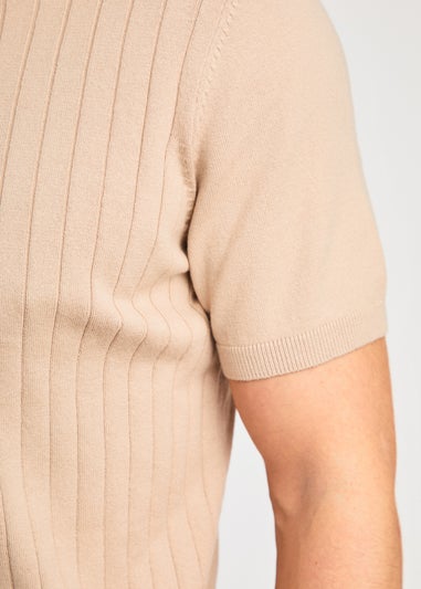 Kensington Eastside Taupe Cotton Short Sleeve 1/4 Zip Polo Shirt