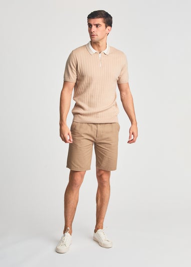 Kensington Eastside Taupe Cotton Short Sleeve 1/4 Zip Polo Shirt