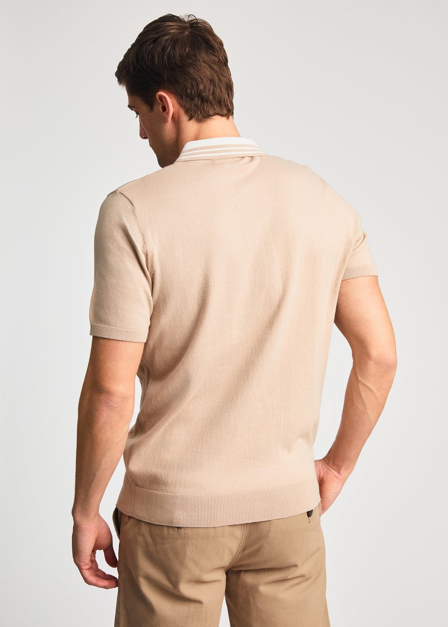Kensington Eastside Taupe Cotton Short Sleeve 1/4 Zip Polo Shirt