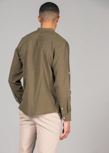 Tokyo Laundry Green Linen Blend Button-Up Shirt with Grandad Collar