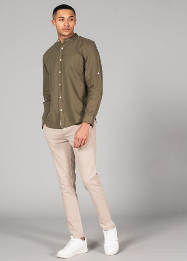 Tokyo Laundry Green Linen Blend Button-Up Shirt with Grandad Collar