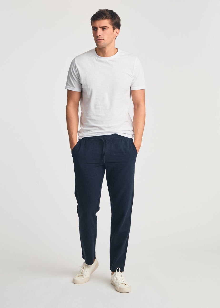 Tokyo Laundry Navy Linen Blend Straight Leg Trousers