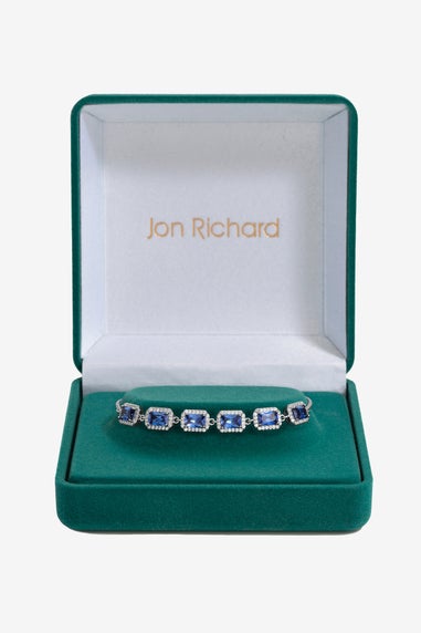 Jon Richard Rhodium Plated Cubic Zirconia Emerald Cut Sapphire Toggle Bracelet Boxed