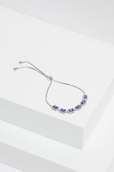 Jon Richard Rhodium Plated Cubic Zirconia Emerald Cut Sapphire Toggle Bracelet Boxed