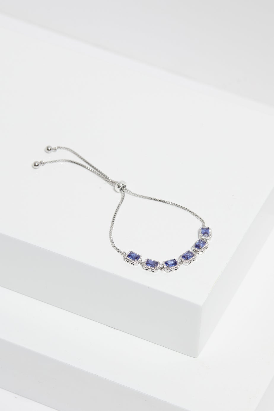 Jon Richard Rhodium Plated Cubic Zirconia Emerald Cut Sapphire Toggle Bracelet Boxed