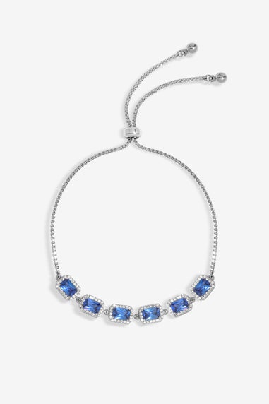 Jon Richard Rhodium Plated Cubic Zirconia Emerald Cut Sapphire Toggle Bracelet Boxed