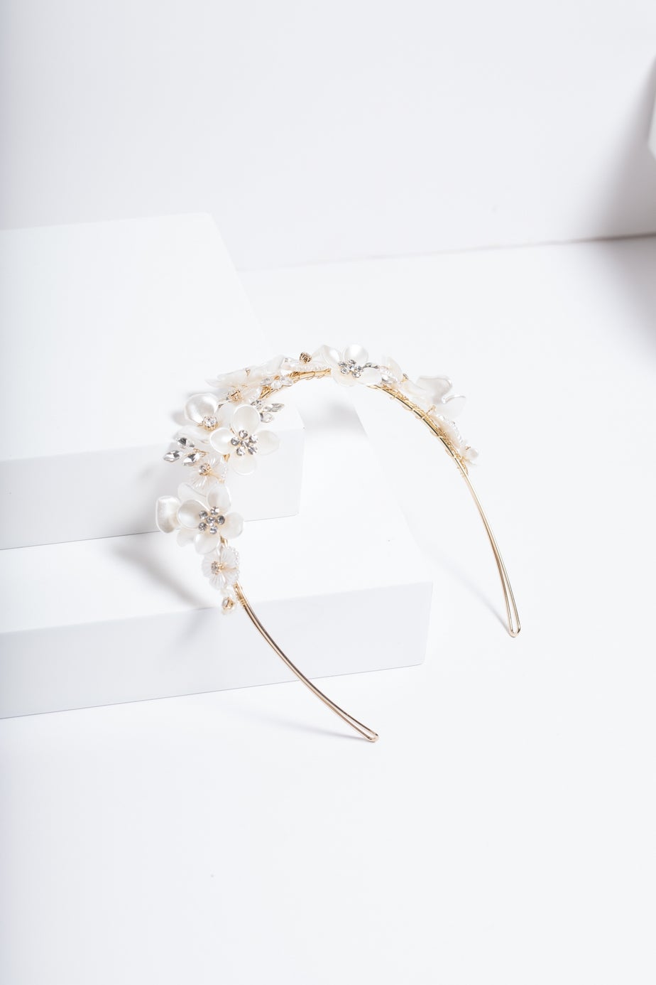 Jon Richard Gold Plated White Floral & Crystal Headband
