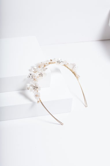 Jon Richard Gold Plated White Floral & Crystal Headband