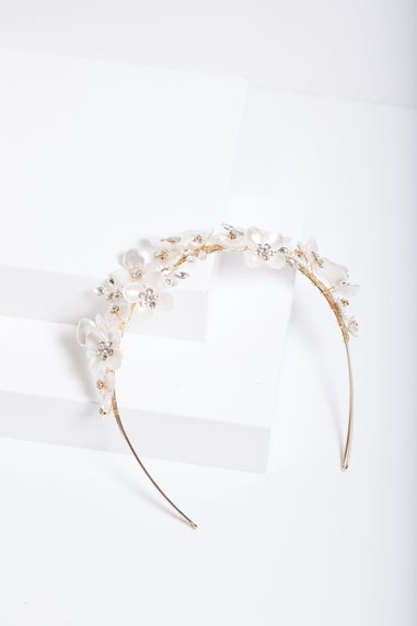 Jon Richard Gold Plated White Floral & Crystal Headband
