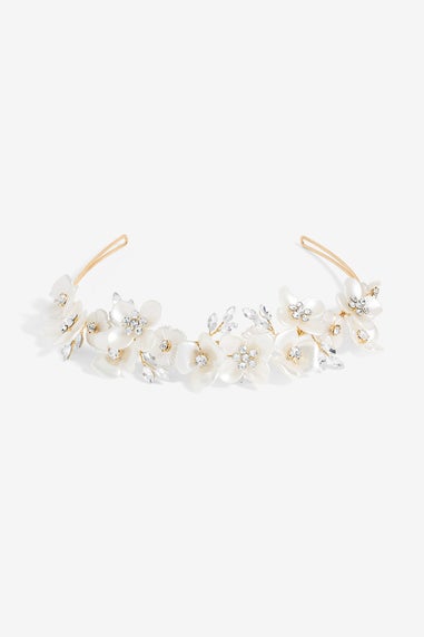 Jon Richard Gold Plated White Floral & Crystal Headband