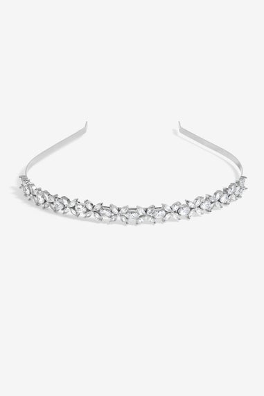 Jon Richard Silver Plated Crystal Floral Single Row Headband
