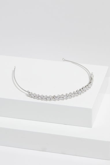 Jon Richard Silver Plated Crystal Floral Single Row Headband