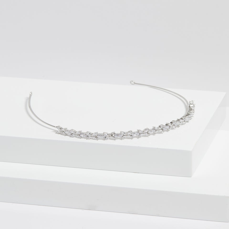 Jon Richard Silver Plated Crystal Floral Single Row Headband