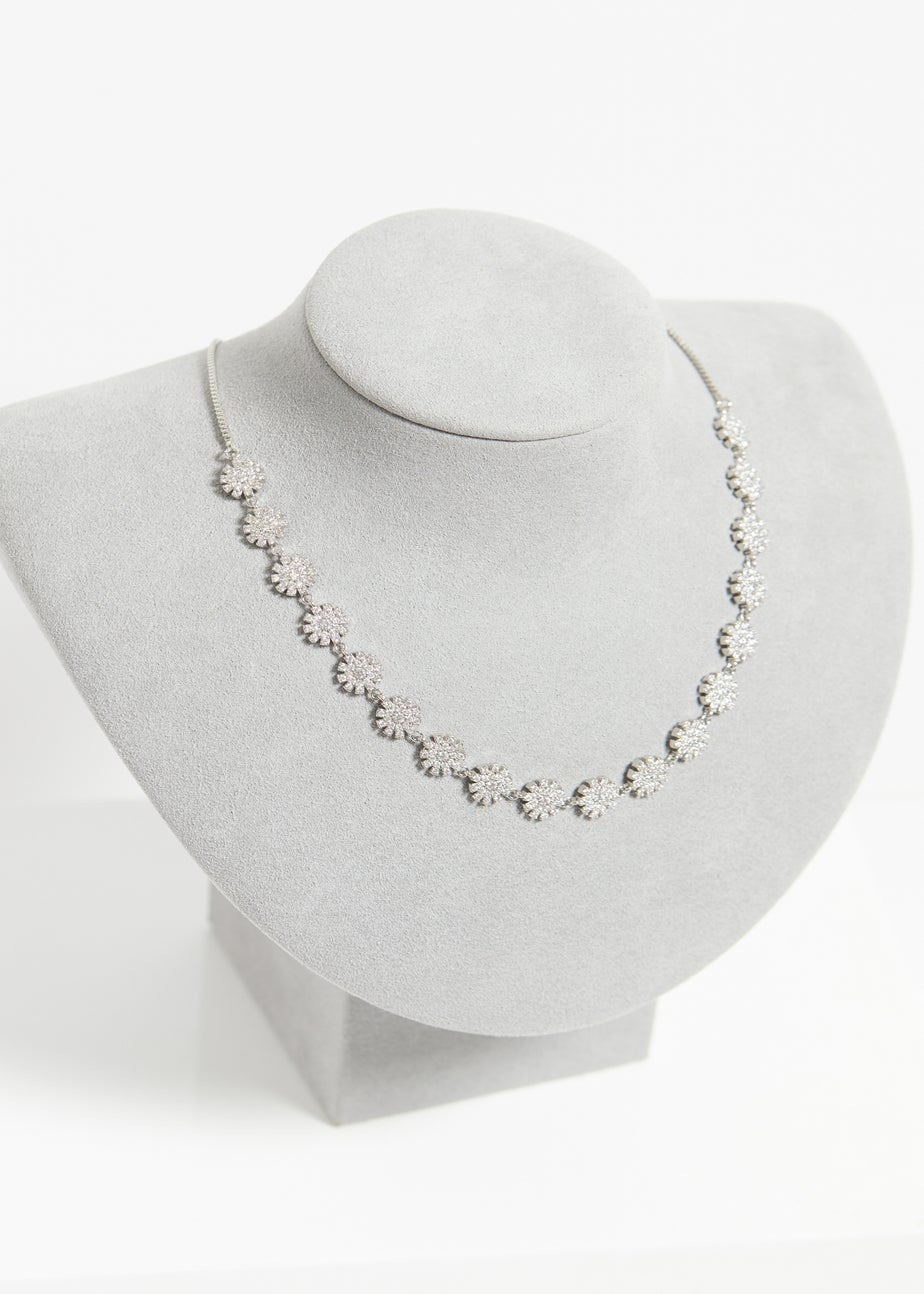 Jon Richard Rhodium Plated Cubic Zirconia Mini Flower Adjustable Necklace