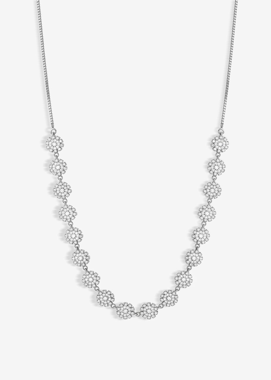 Jon Richard Rhodium Plated Cubic Zirconia Mini Flower Adjustable Necklace