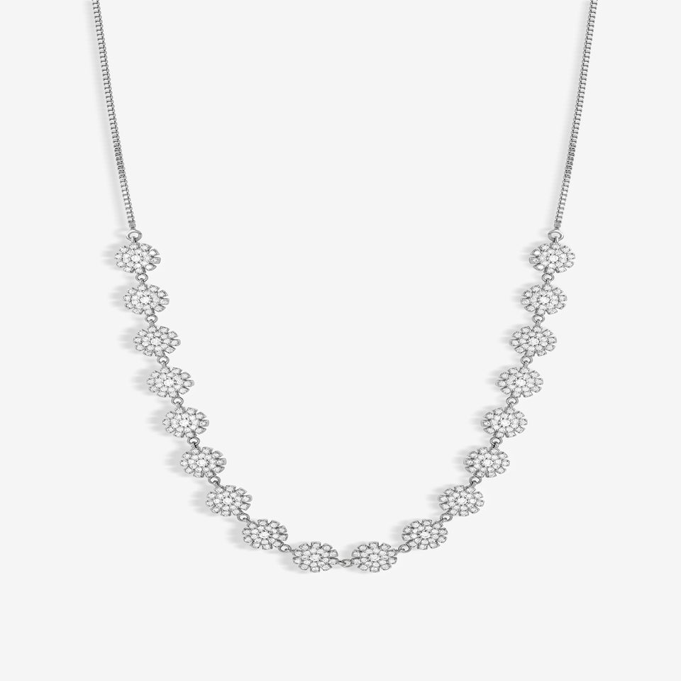 Jon Richard Rhodium Plated Cubic Zirconia Mini Flower Adjustable Necklace