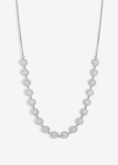 Jon Richard Rhodium Plated Cubic Zirconia Mini Flower Adjustable Necklace