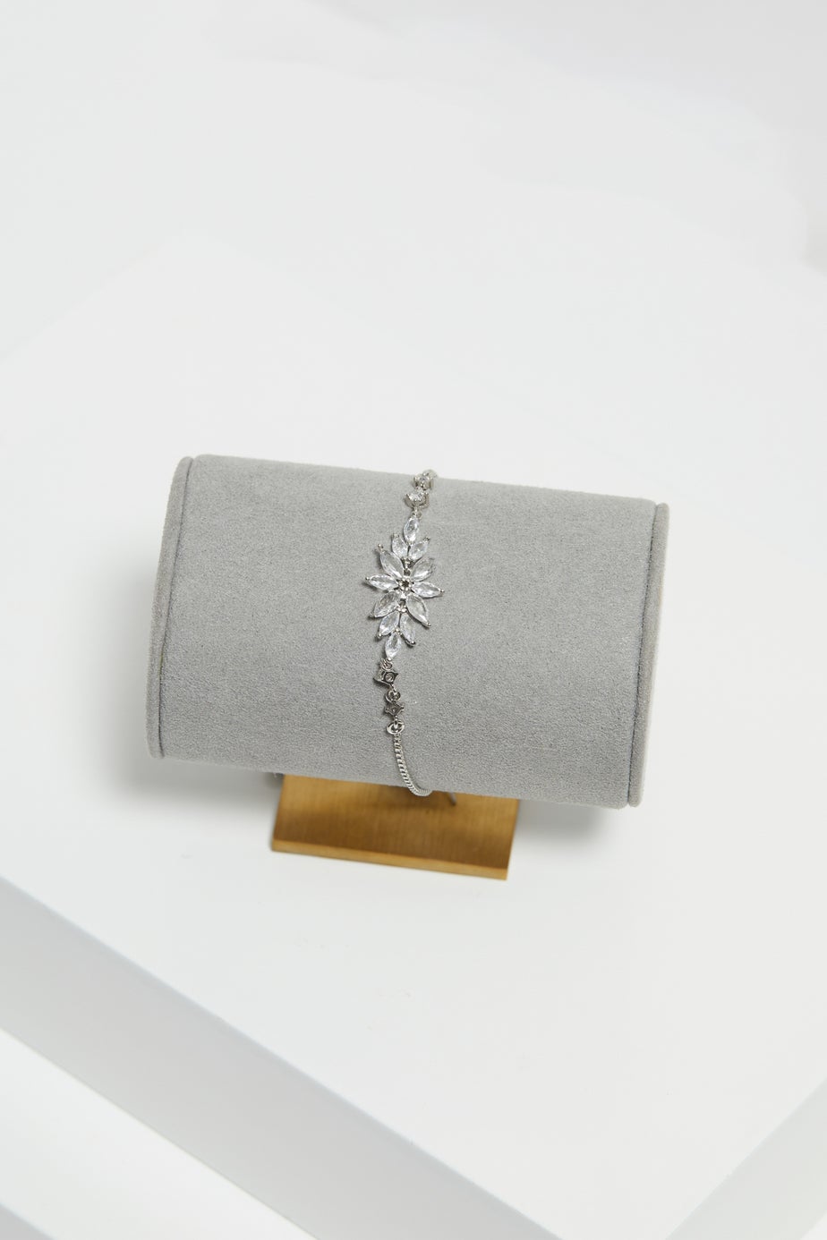 Jon Richard Rhodium Plated Cubic Zirconia Floral Toggle Bracelet