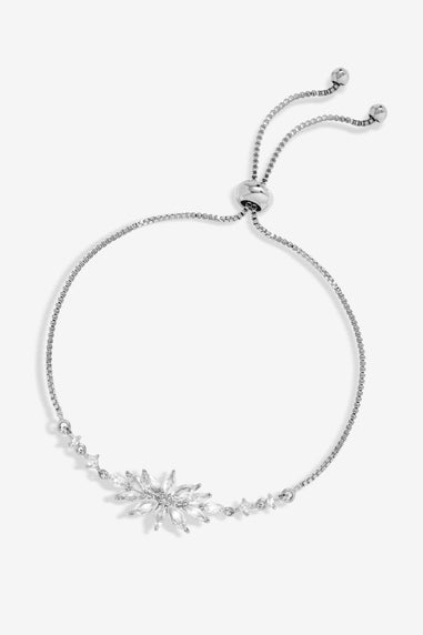 Jon Richard Rhodium Plated Cubic Zirconia Floral Toggle Bracelet