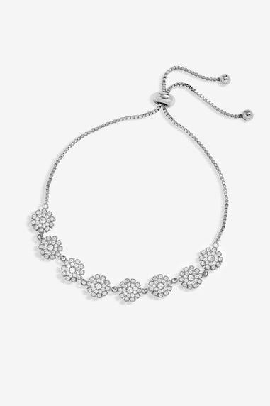 Jon Richard Rhodium Plated Cubic Zirconia Mini Flower Toggle Bracelet