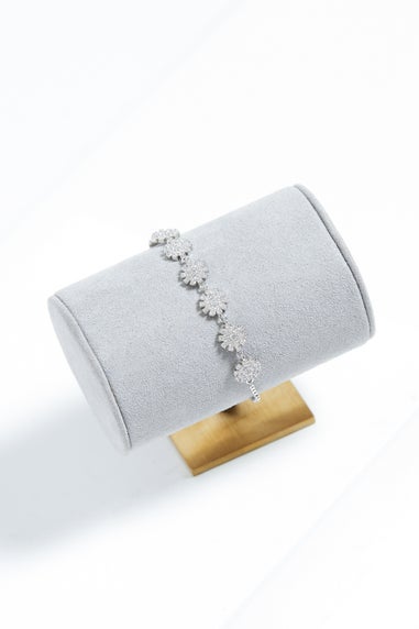 Jon Richard Rhodium Plated Cubic Zirconia Mini Flower Toggle Bracelet