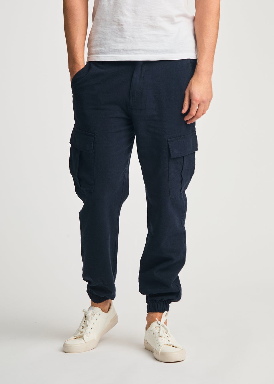 Tokyo Laundry Navy Linen Blend Cargo-Style Trousers