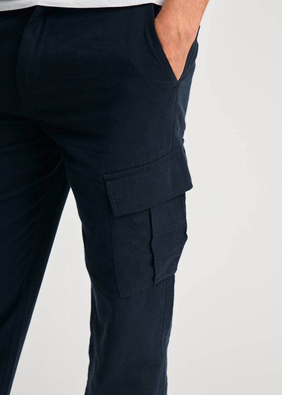 Tokyo Laundry Navy Linen Blend Cargo-Style Trousers