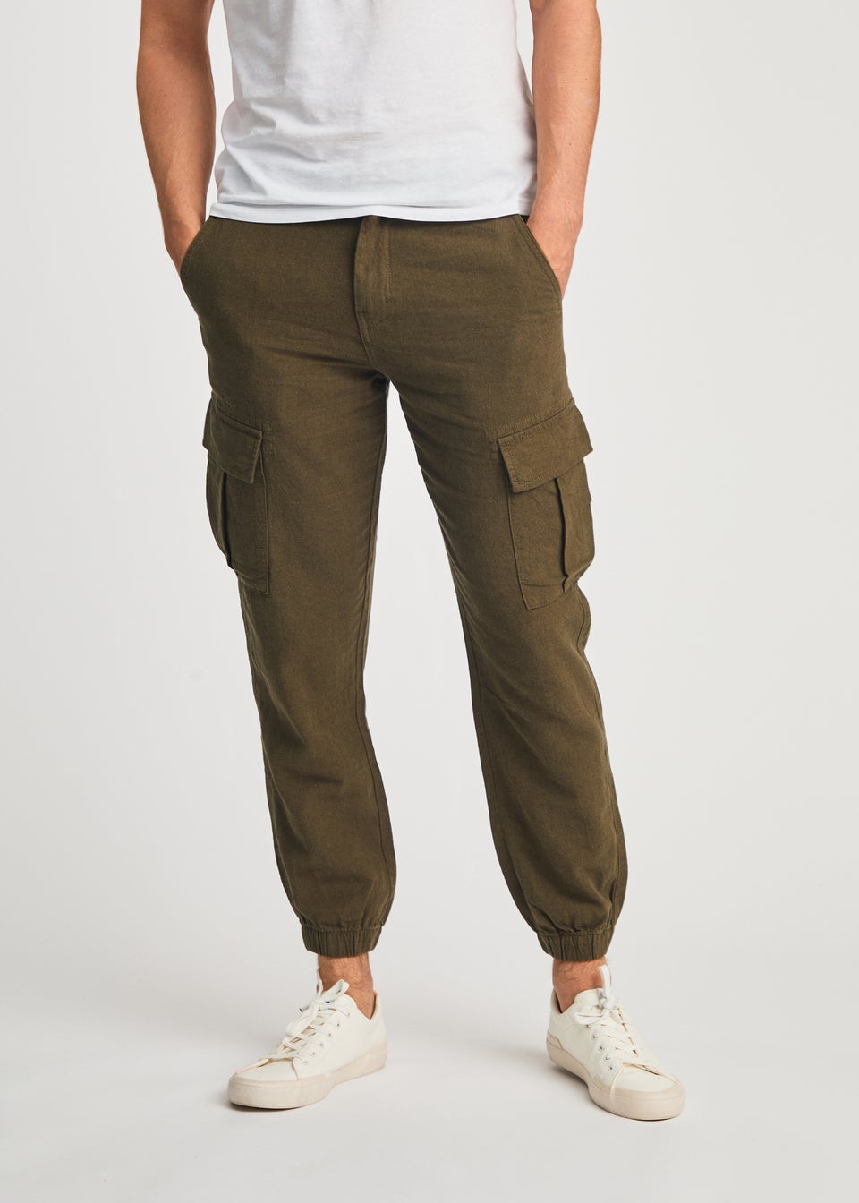 Tokyo Laundry Olive Linen Blend Cargo-Style Trousers