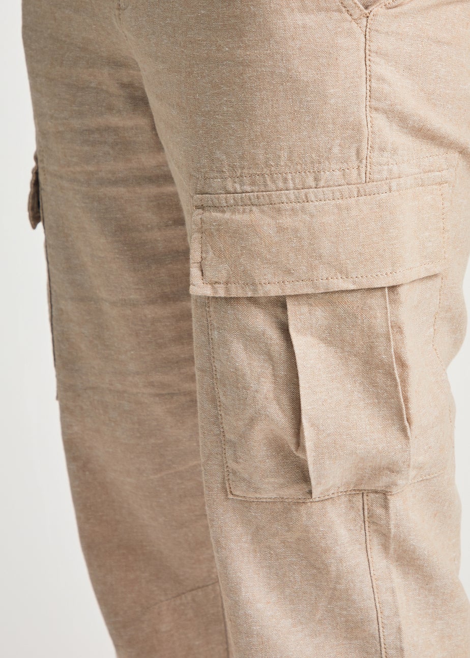 Tokyo Laundry Beige Linen Blend Cargo-Style Trousers