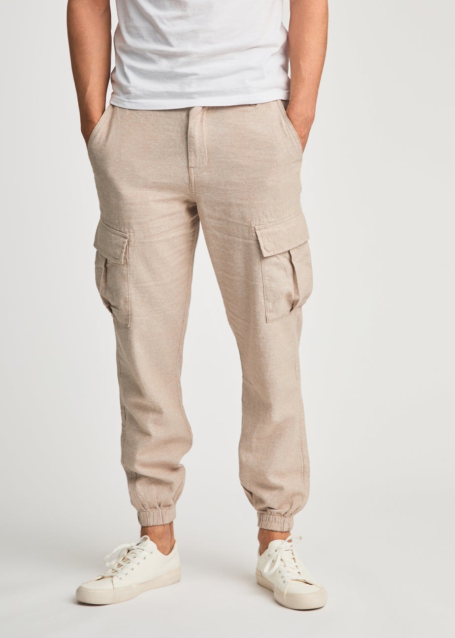 Tokyo Laundry Beige Linen Blend Cargo-Style Trousers