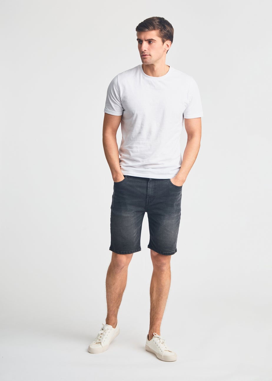 Tokyo Laundry Black Cotton Blend Regular-Fit Denim Shorts